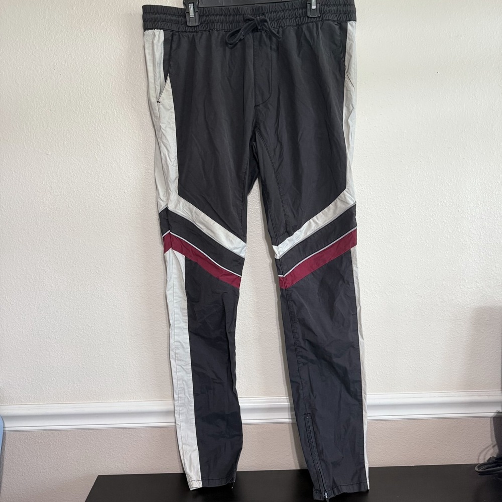 PacSun Track Pants Mens XL Black Silver Drawstring Slim Ankle-Zip Performance